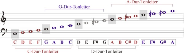 Tonart Die Auf Dem Grundton E Aufbaut Dur-Tonleitern mit Leersaiten